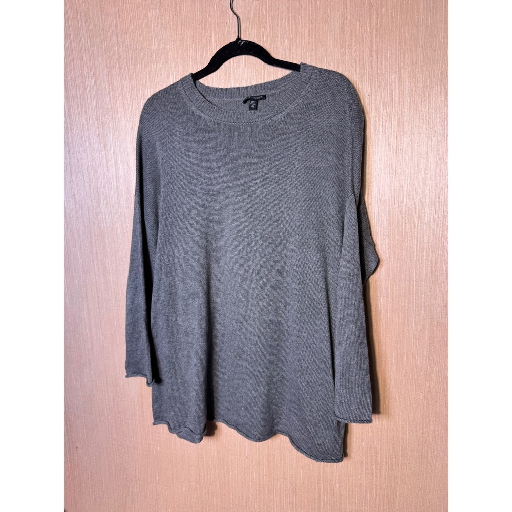 Eileen Fisher Gray Organic Cotton Tencel Crew Neck Tunic Sweater Womens Medium